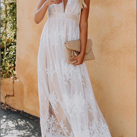 Elegant White Floral Maxi Dress for Women